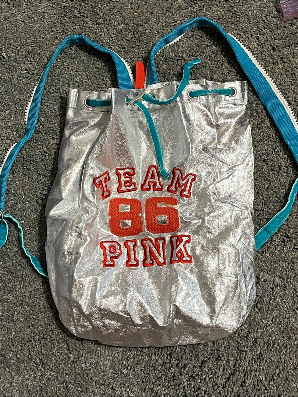 Victoria's Secret PINK Victoria's Secret Silver Drawstring Backpack - Team 86